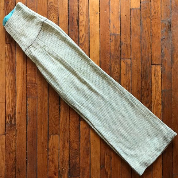 Vintage 00s Mimi Turner Women Green Blue‎ Cream Super High Waist Flare Leg Pants - Picture 1 of 4